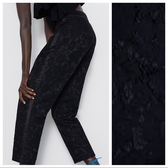 NWT. Zara Black Lace Tuxedo Mid-rise Pants Size XS - Picture 4 of 7